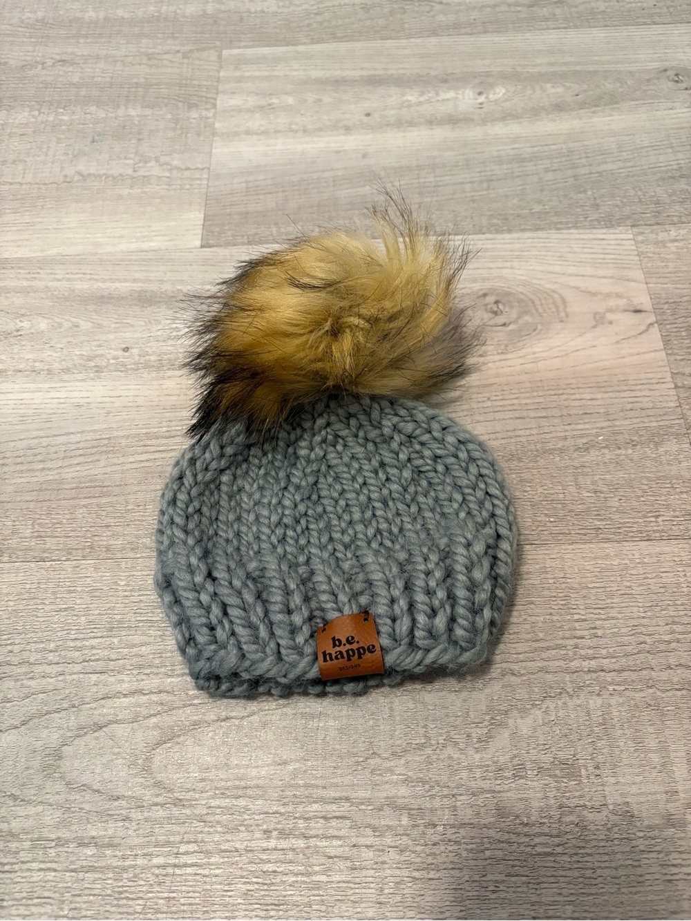 b.e. happe hand knit infant beanie with Pom Pom